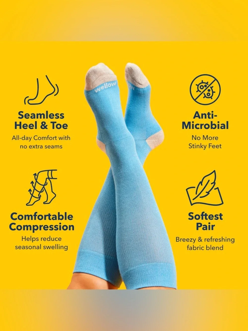 Wellow Blue Stripe Wide Calf Knee High Bamboo Compression Socks - size XL